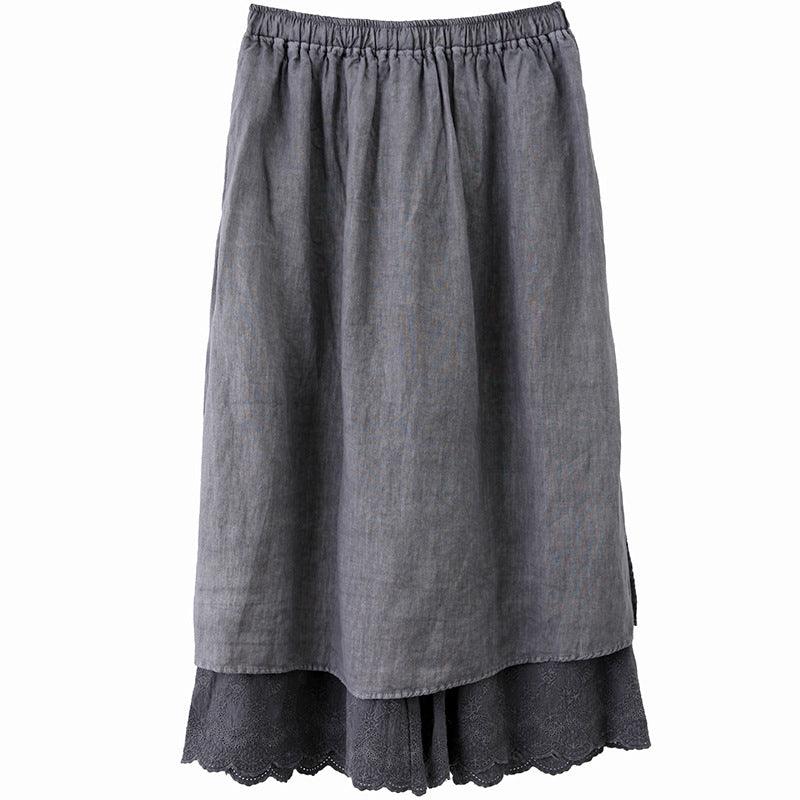 Lace Stitching High Waist Women's Mid-length Pantskirt - Nioor