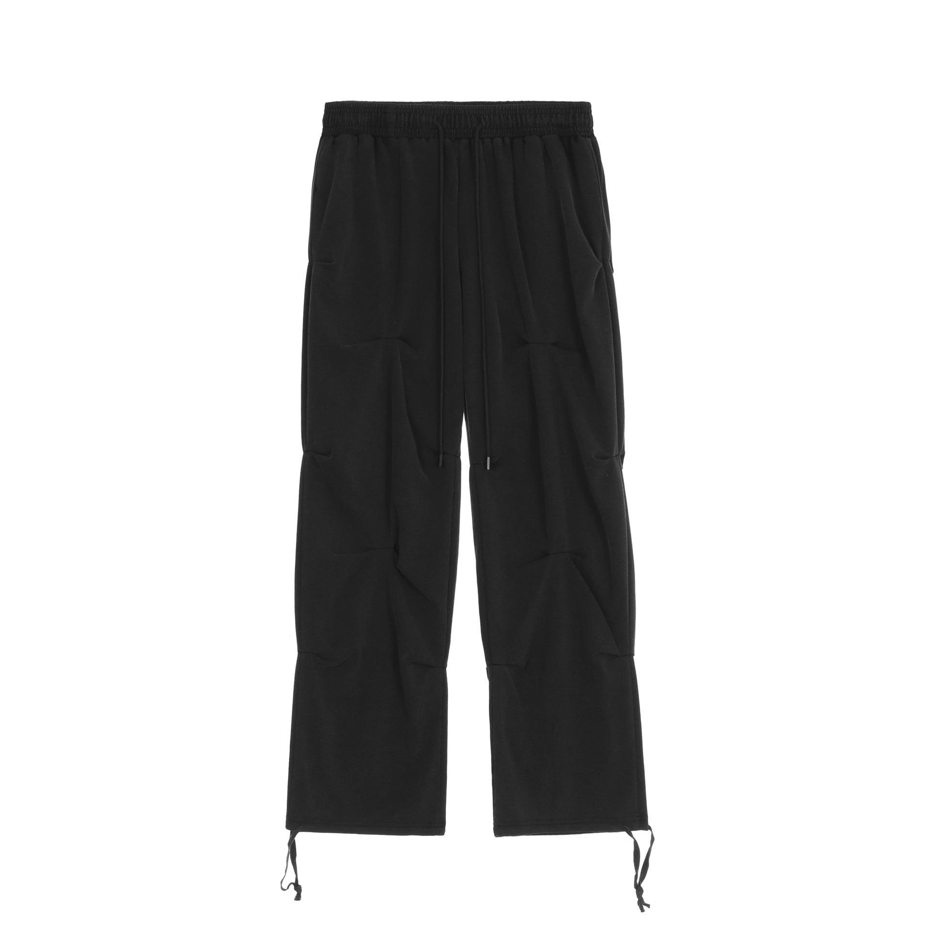 Spring And Summer Pleated Casual Drawstring Straight-leg Wide-leg Pants - Nioor