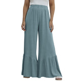 Solid Color Loose Mop Wide Leg Pants Women's High Waist Ruffles - Nioor