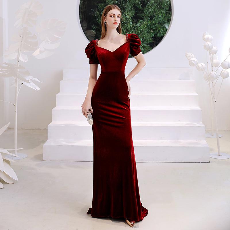 Wine Red Fishtail Evening Dress Woman - Nioor