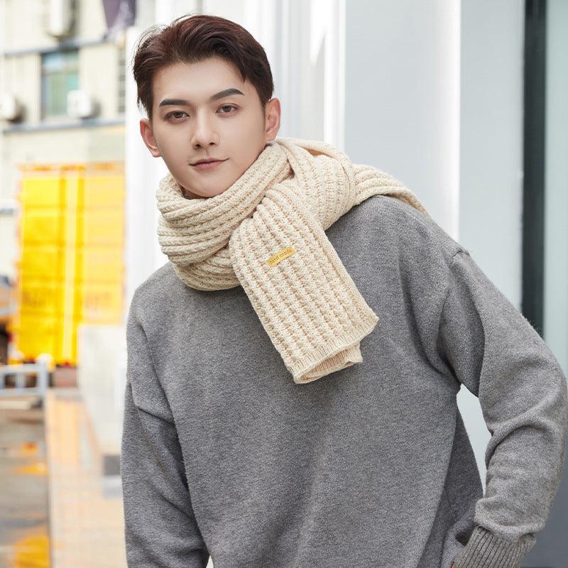 Men's And Women's Solid Colour Woollen Long Warm Knitted Scarf - Nioor