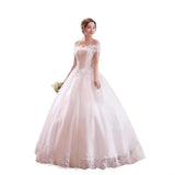 Shoulder-to-shoulder Wedding Dress Bridal Lace Plus Size Thin Shoulder Wedding Dress - Nioor