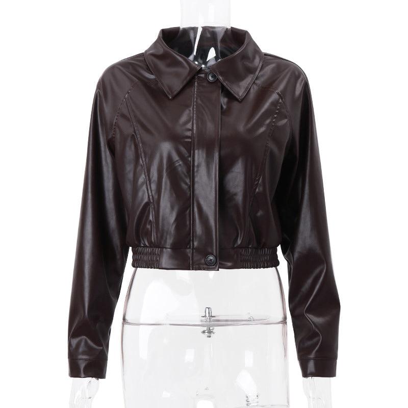 Elegant Retro Zipper PU Leather American Casual Jacket Coat - Nioor