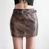 Women's Fashion Brown Vintage Tie-dye Leather Skirt - Nioor