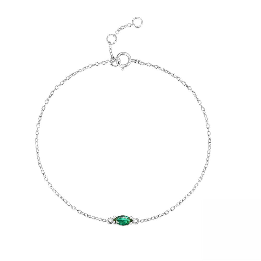 European And American Fashion Sterling Silver 925 Green Diamond Bracelet New Simple O-shaped Chain Zircon Bracelet