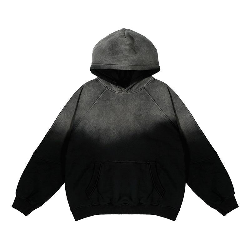 Gradient Two Colors Distressed Hooded Sweater - Nioor