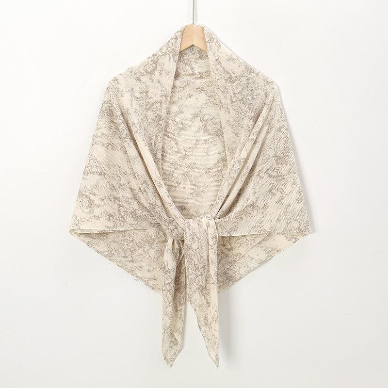 Pearl Chiffon Printed Square Scarf Pleated Scarf - Nioor