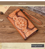 Chinese Style Embossed Wallet Women's First Layer Long Cowhide Fashion Wallet Large Capacity Tri-fold Bag Retro Wallet