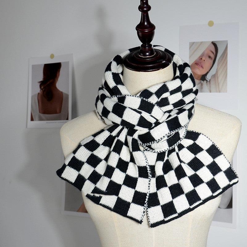 Women's Fashionable Elegant Wool Knitted Thermal Plaid Scarf - Nioor