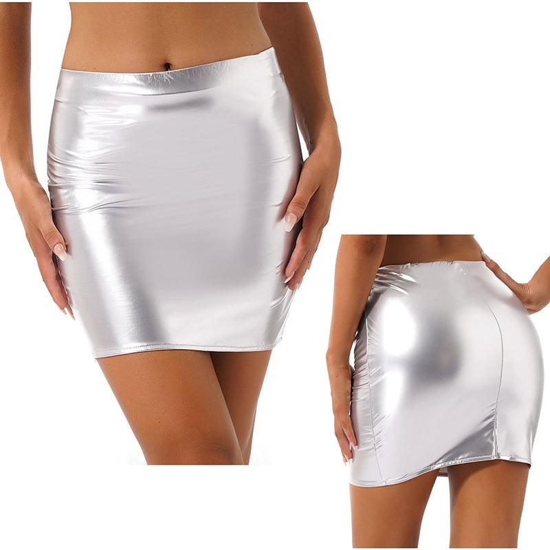 Multi-color Sheath High Waist Bright Patent Leather Sexy Wrapped Skirt - Nioor