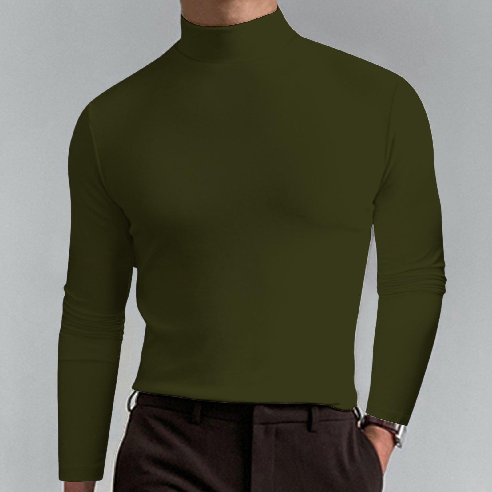 Autumn And Winter High Neck Long Sleeve T-shirt Men's Base Comfortable Solid Color Top - Nioor