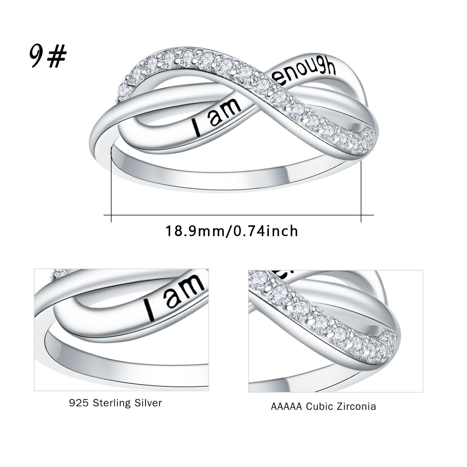 925 Sterling Silver I Am Enough Forever Love Infinity Adjustable Promise Band Ring - Nioor