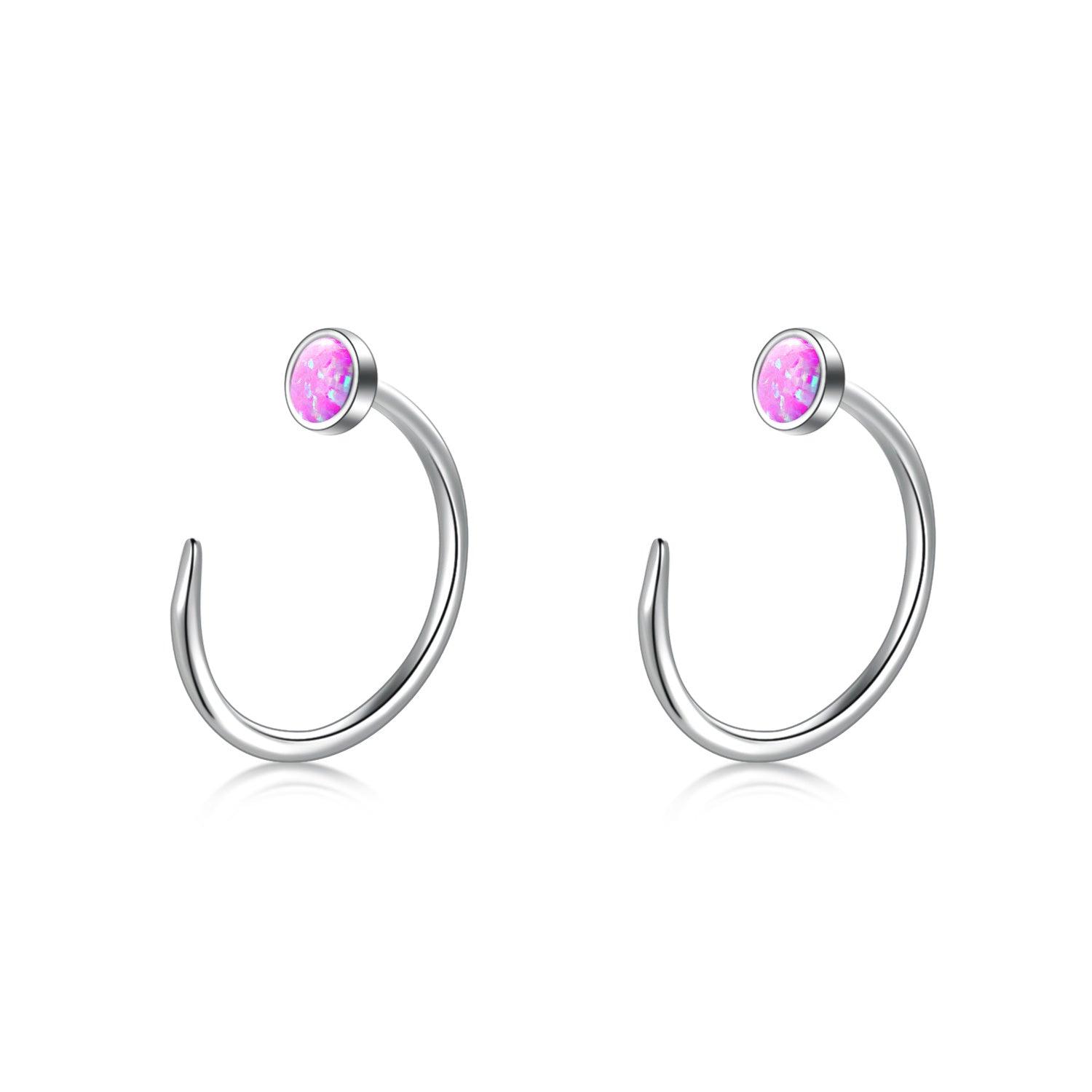Ear Huggie Earrings Opal Half Cuff Hoop Earrings Threader Jewelry Gifts for Women Men Birthday - Nioor