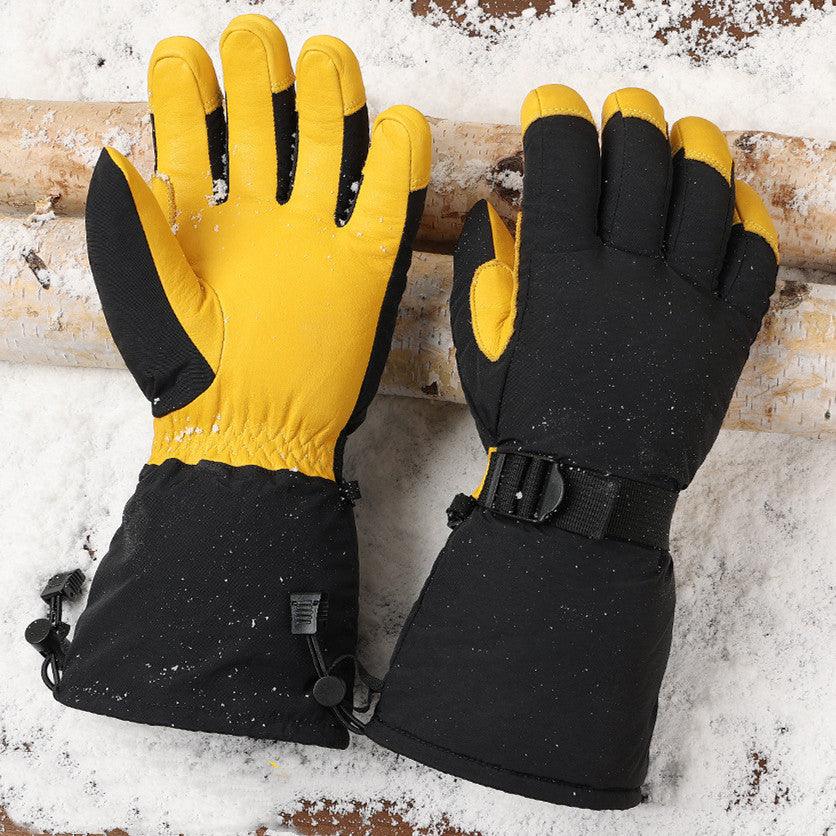 Leather Long Fleece Lined Cold-resistant Warm Gloves - Nioor