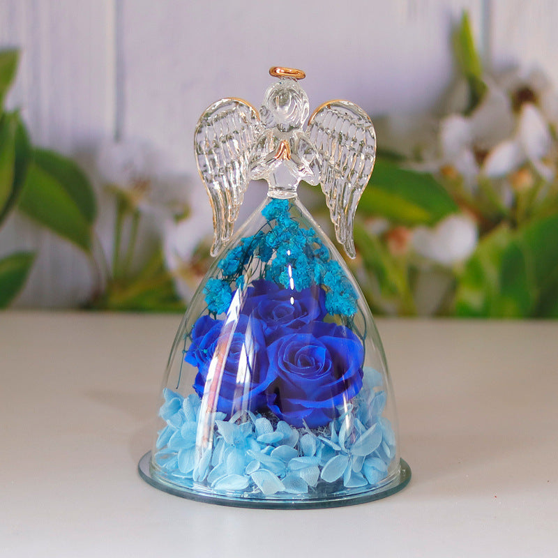 Eternal Flower Gift Box Angel Glass Cover Dried Rose Gift Box For Christmas New Year Valentine's Day Home Decor