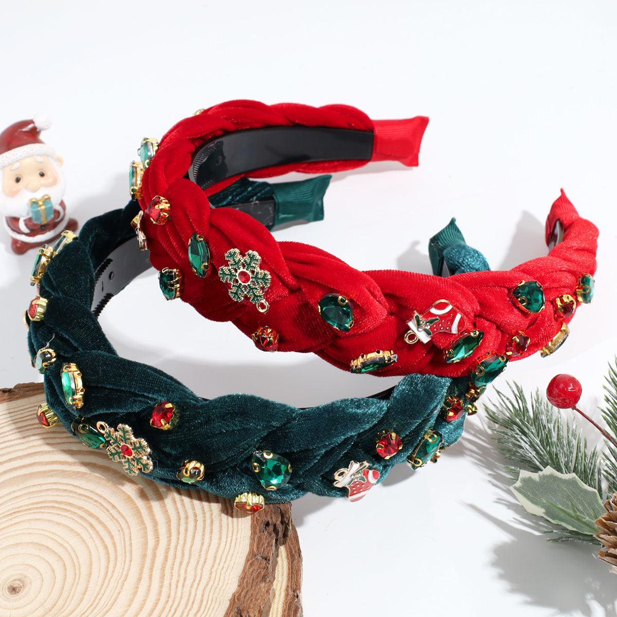 Snowflake Light Luxury All-match Hair Accessories Christmas Wide-brimmed Twist Braid Rhinestone Headband - Nioor