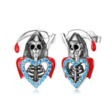 S925 Sterling Silver Death Skull Stud Earrings Set With Zirconium Epoxy Personality Dark Punk - Nioor