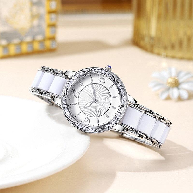 Women's Fashion Simple Ceramic Strap Butterfly Buckle Quartz Watch - Nioor