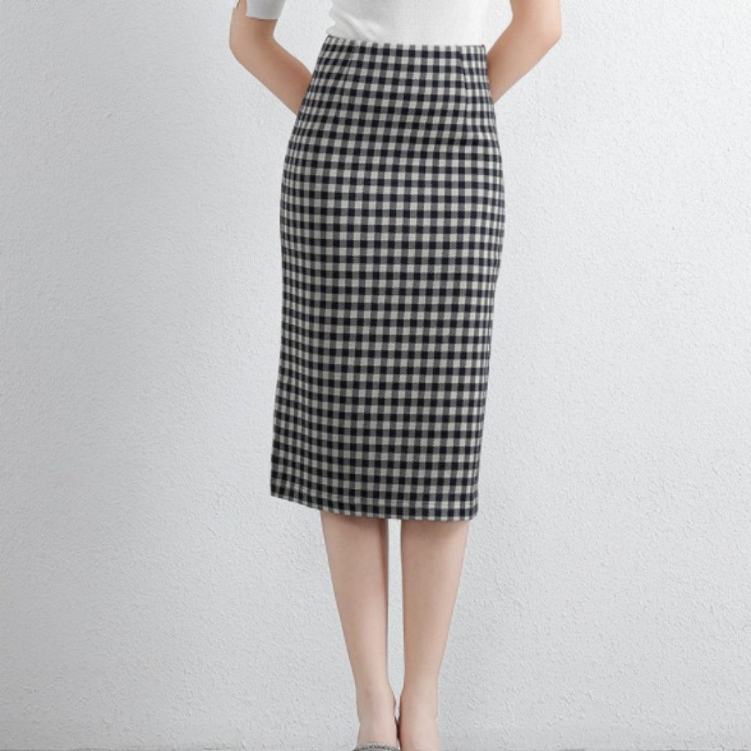 Checkered Knitted Women's Skirt - Nioor