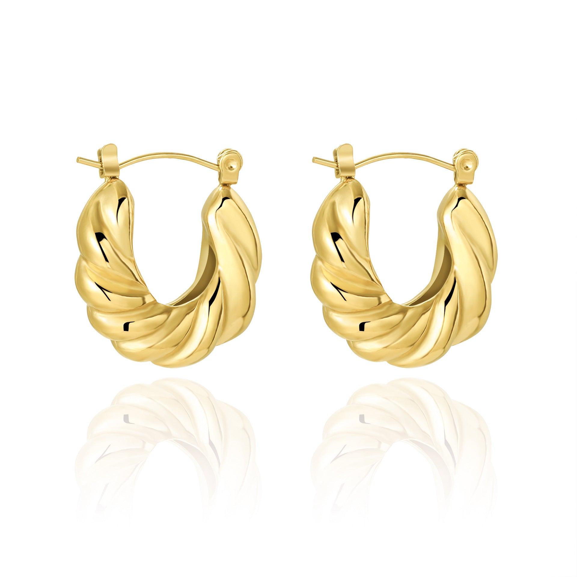 High-grade Titanium Steel Gold-plated Hollow Crescent Earrings - Nioor