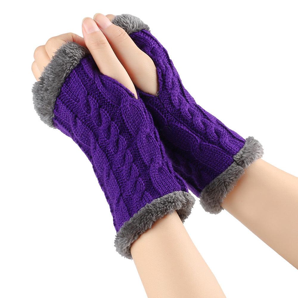 Winter Plush Gloves Twist Knitted Fingerless Fleece Gloves Women Warm Thickened Woolen Gloves - Nioor