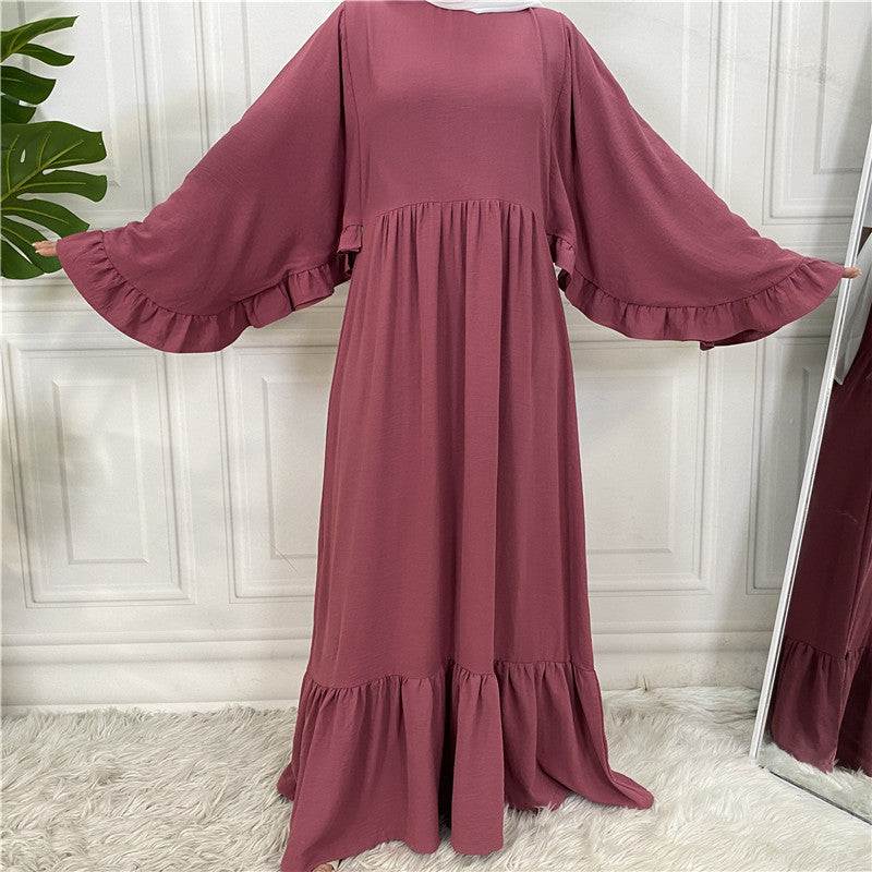 Fashionable Women's Solid Color Patchwork Muslim Dress