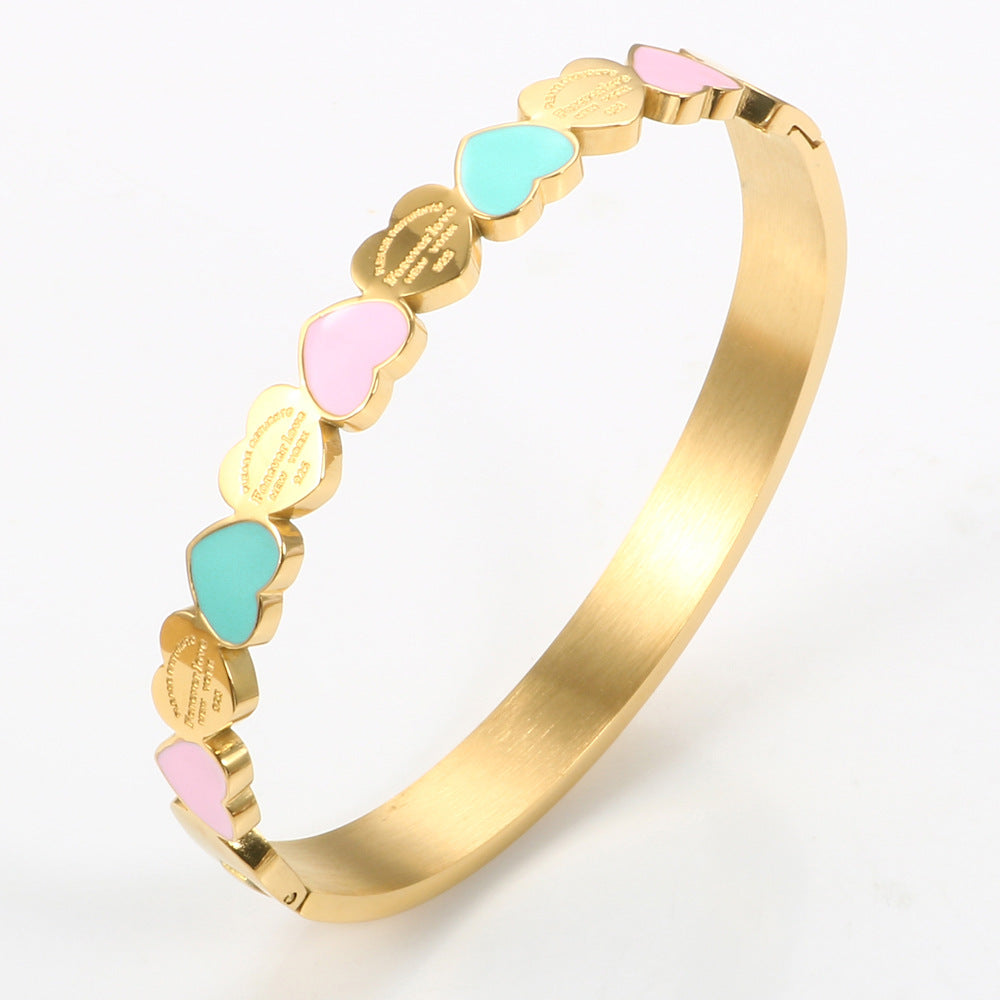 New Fashion Three-color Heart-shaped Bracelet Titanium Steel 18K Gold Plating College Style Female Bracelet