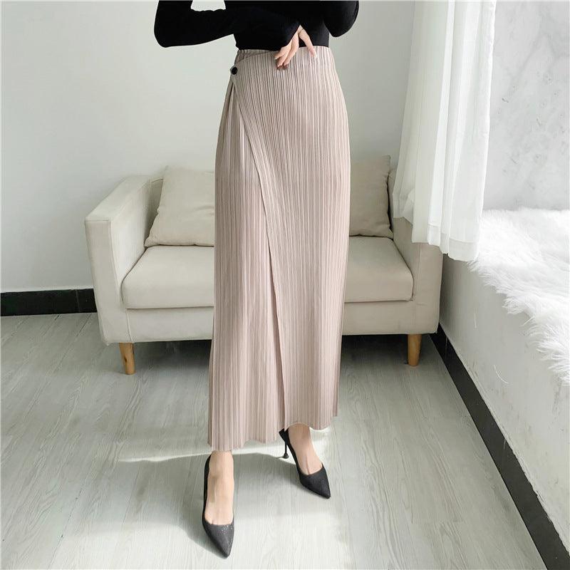 Straight Oblique Loose Slimming Casual Pleated Pants - Nioor