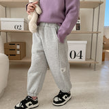 Children's Label Stitching Plus Velvet Sweatpants