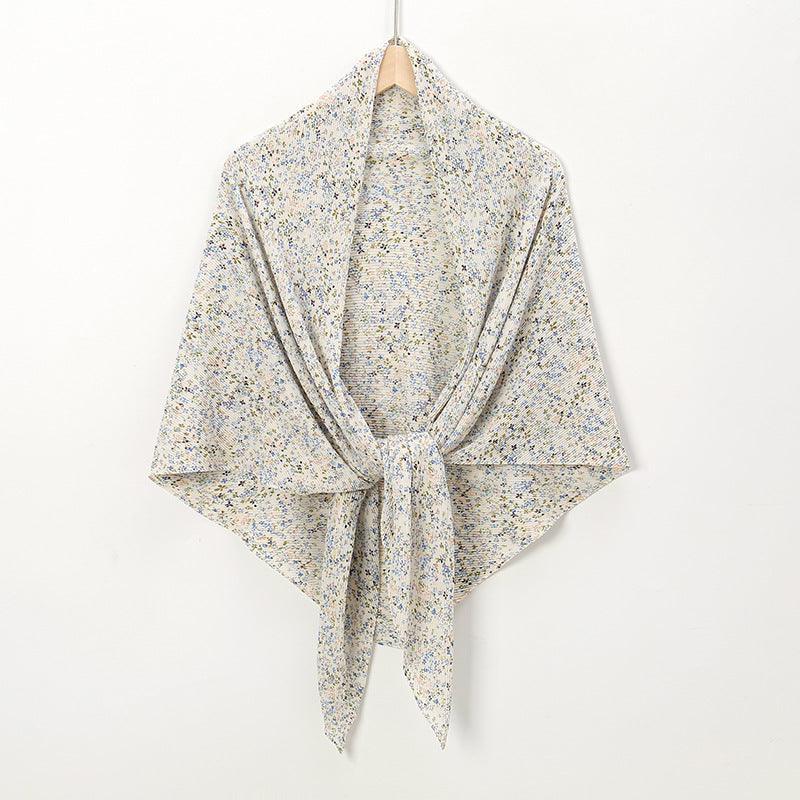 Pearl Chiffon Printed Square Scarf Pleated Scarf - Nioor