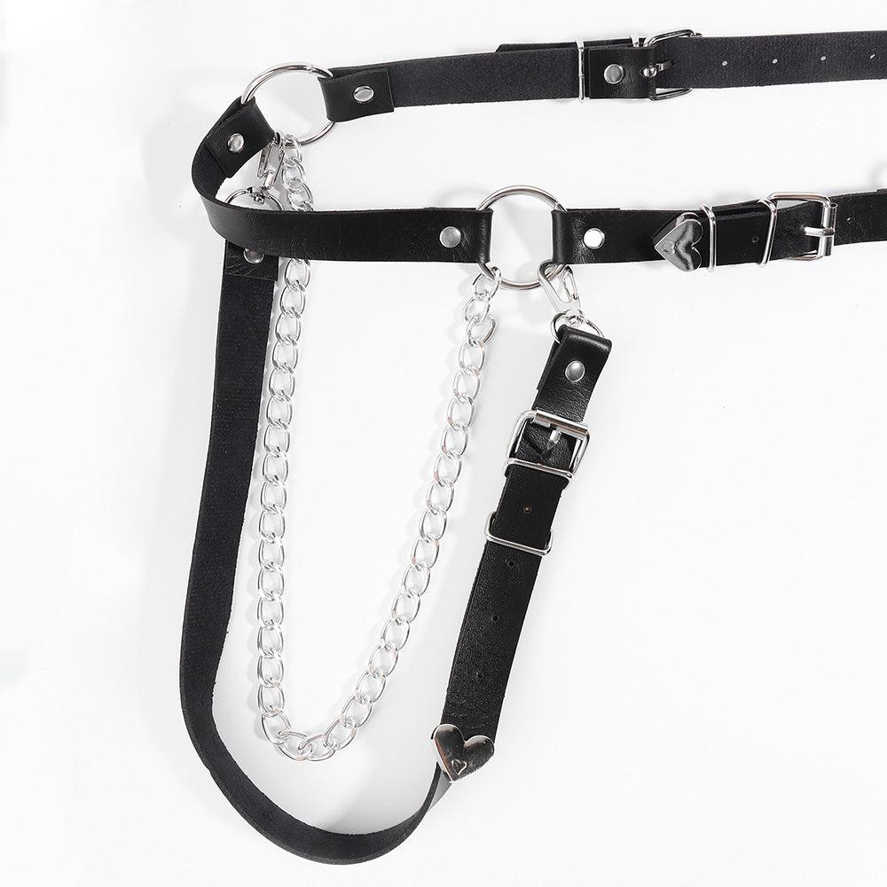 Punk Darkwind Women's Belt Leather Functional Chain Love Belt Sexy Uniform Suspenders Harness Accessories - Nioor