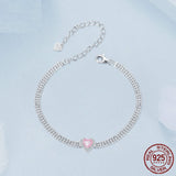 White Gold Plated Zircon Ice Flower Love Heart Wide Bracelet S925 Sterling Silver Ornament