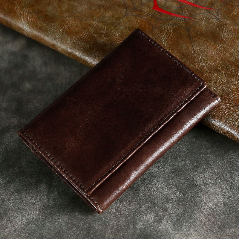 Short Leather Card Holder Rfid Multi-card Slot Crazy Horse Leather