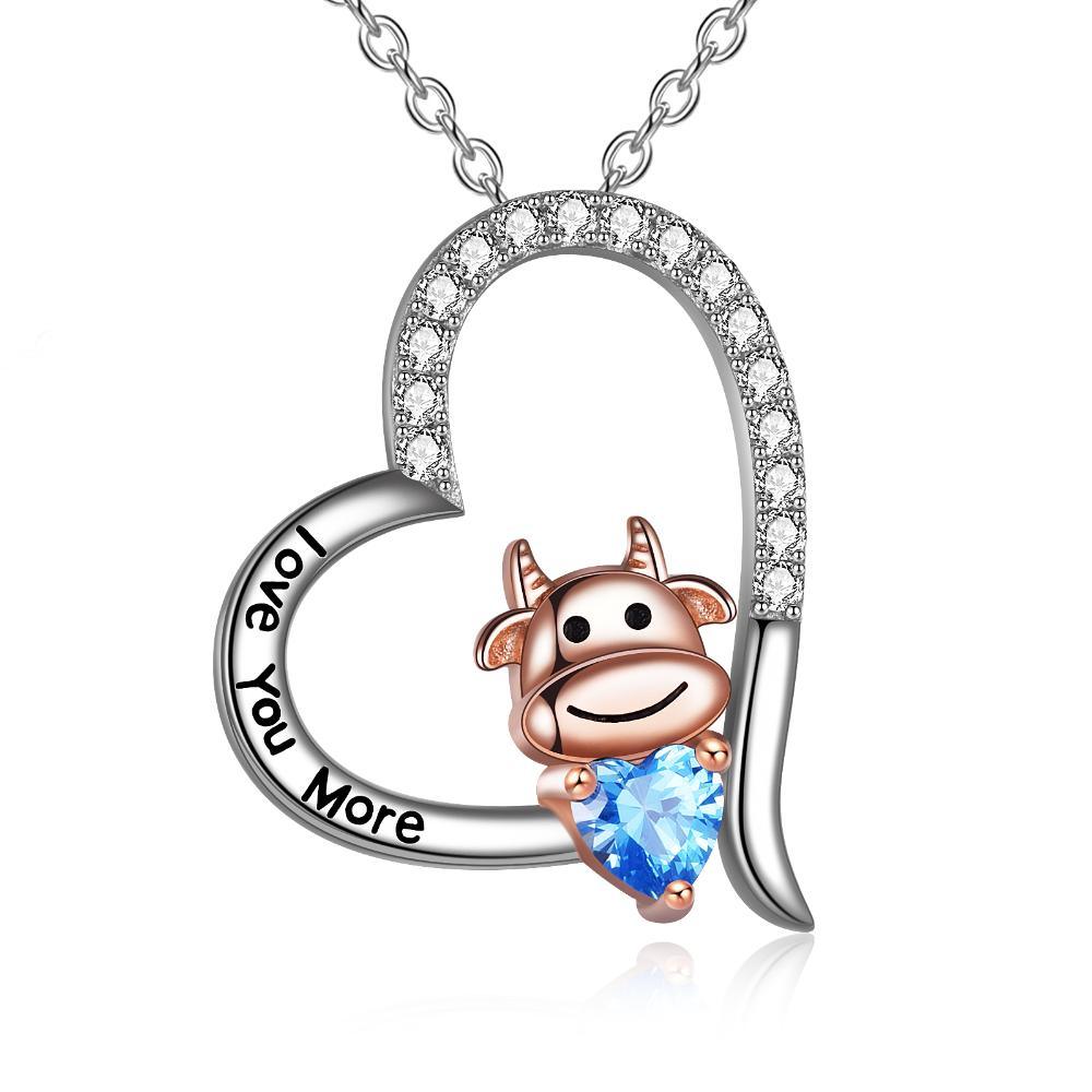 Sterling Silver Year of The OX Jewelry Cubic Zirconia Heart Cow Pendant Necklace - Nioor