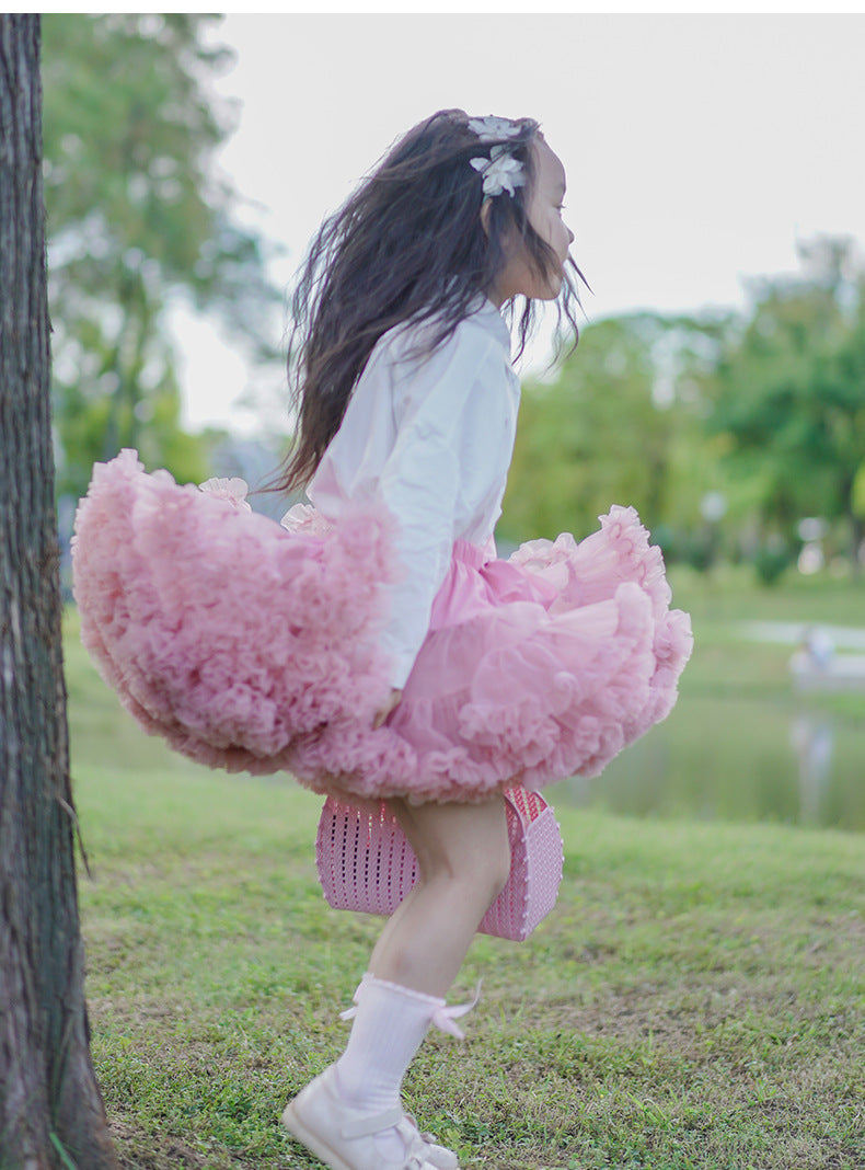 Girls' Super Fluffy Skirt Tutu Skirt Flower Girl Gauze Skirt Children Princess Fairy Dress Pleated Skirt