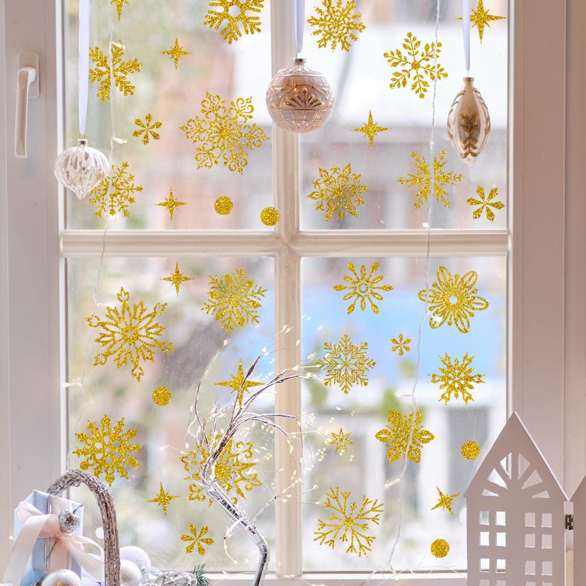 Christmas Wall Stickers Gold Leaf Glitter Snowflake Wall Stickers - Nioor