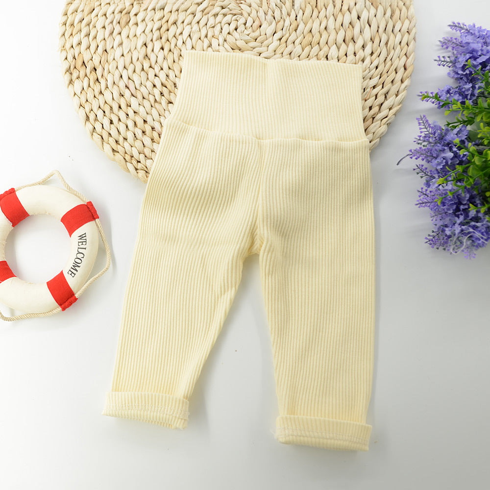 Baby Solid Color Pit Cotton High-waisted Pants