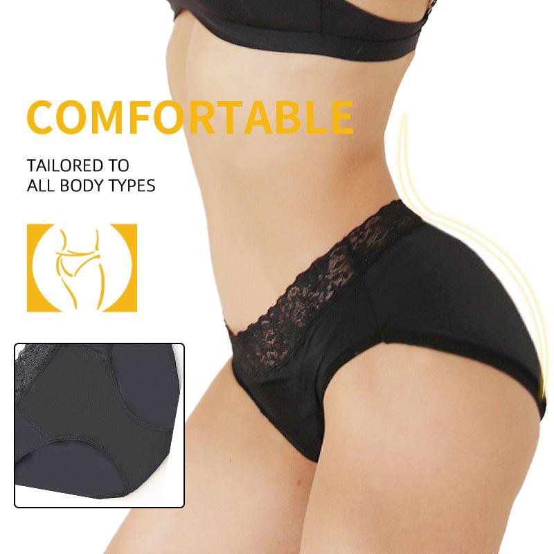 Mid-rise Waist Hollow Lace Four-layer Sanitary Panty - Nioor