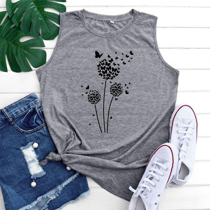 Dandelion Printing Bottoming Sleeveless Vest - Nioor