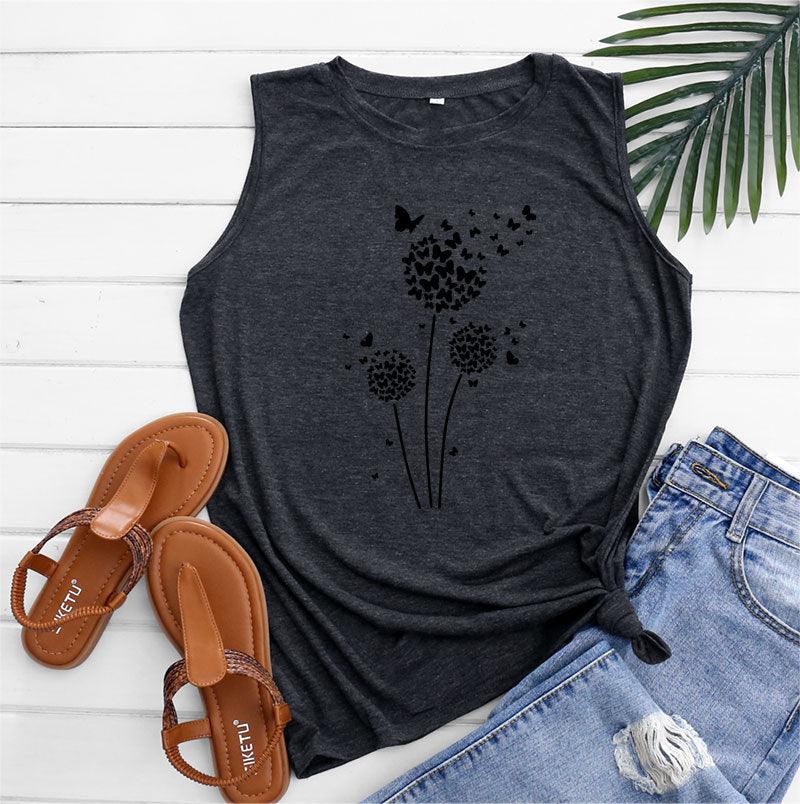 Dandelion Printing Bottoming Sleeveless Vest - Nioor