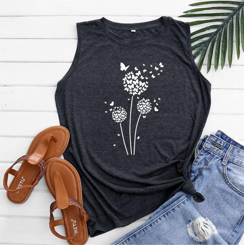 Dandelion Printing Bottoming Sleeveless Vest - Nioor