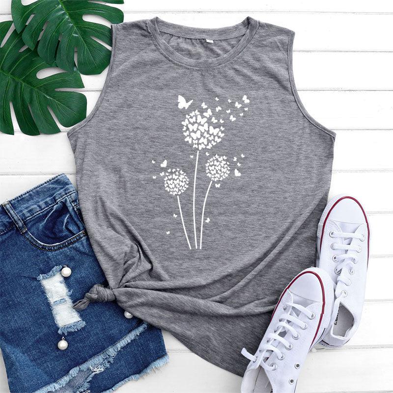 Dandelion Printing Bottoming Sleeveless Vest - Nioor