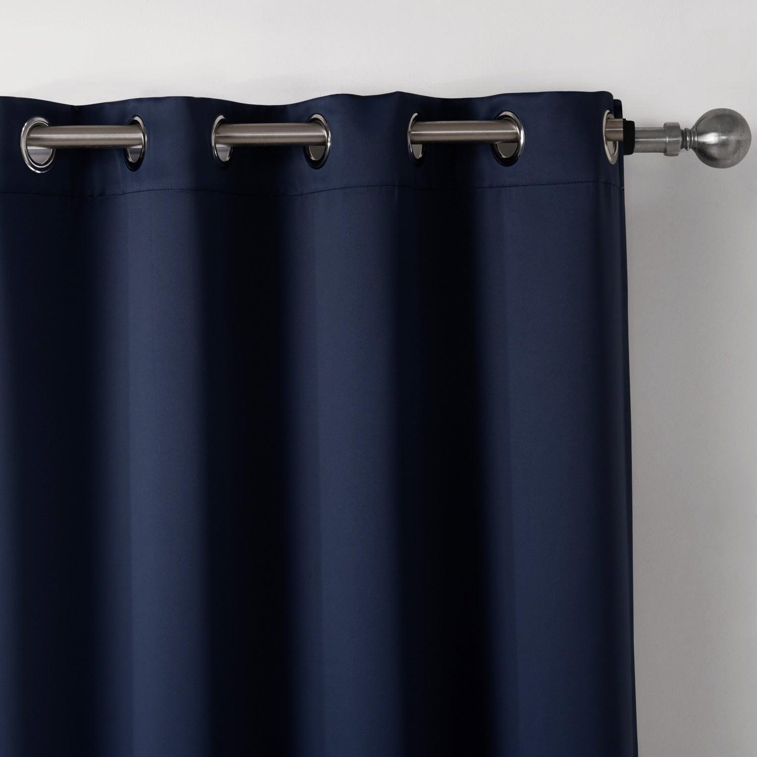 Dark Blue Bedroom Blackout Fabric Printed Curtains - Nioor