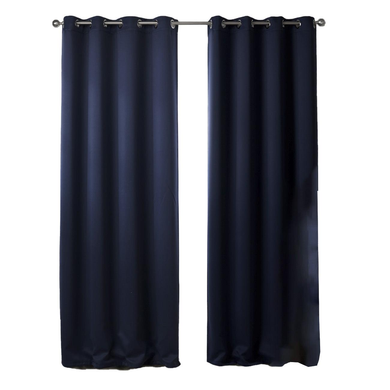 Dark Blue Bedroom Blackout Fabric Printed Curtains - Nioor