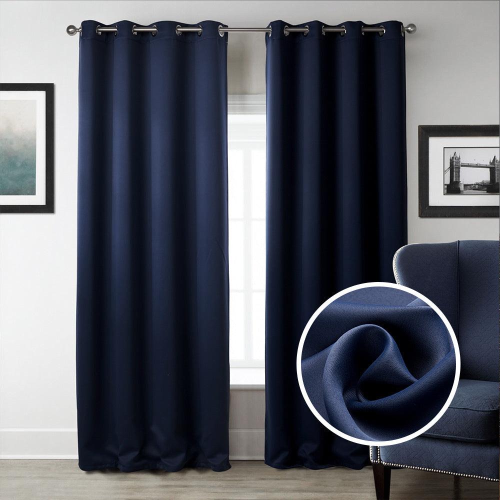 Dark Blue Bedroom Blackout Fabric Printed Curtains - Nioor