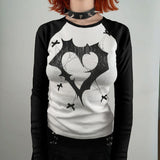 Dark Style Printed Plug-in Sleeve T-shirt In Contrast Color - Nioor