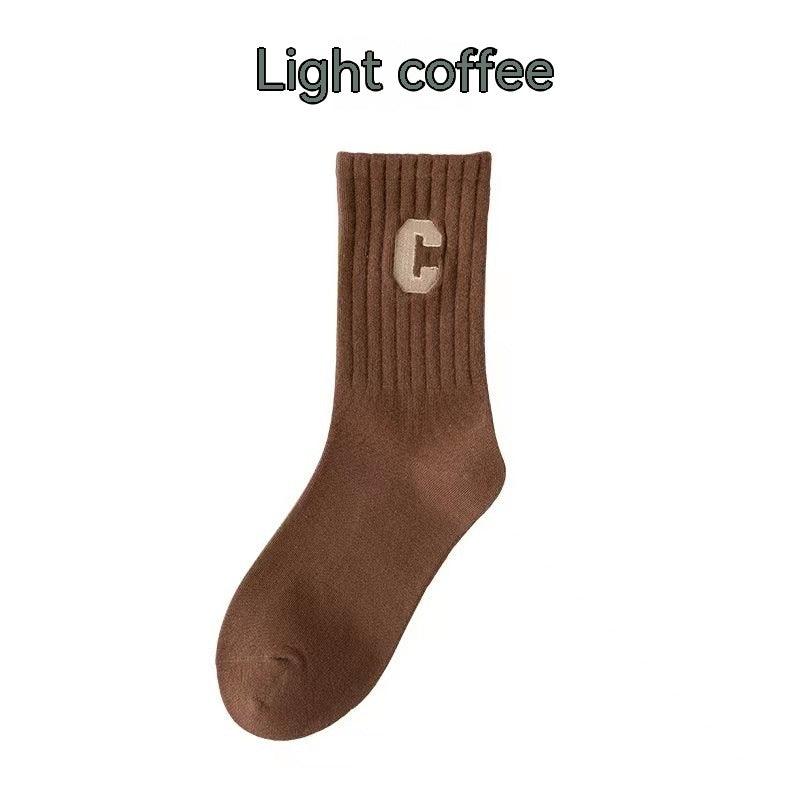 Brown Socks Women's Long Cotton Letters - Nioor