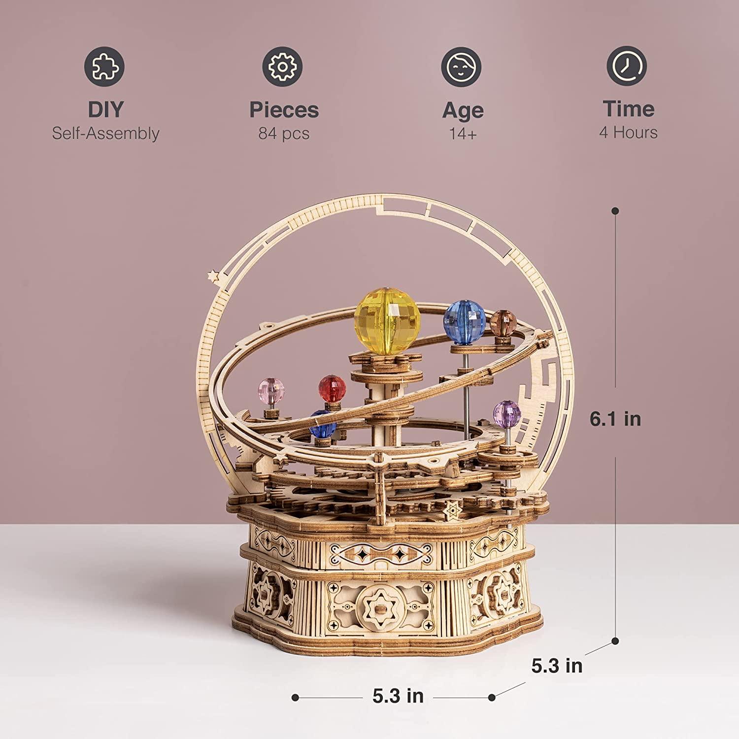 ROKR Rotating Starry Night Mechanical Music Box 3D Wooden Puzzle Assembly Model Building Kits Toys For Children Kids - AMK51 - Nioor