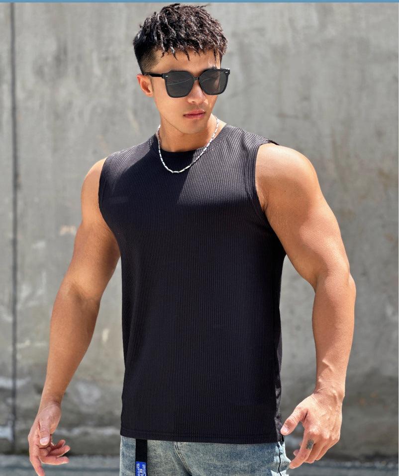 Summer Workout Vest Exercise Sleeveless Round Neck Striped Quick-drying Breathable Basketball Running Training Clothing Men - Nioor