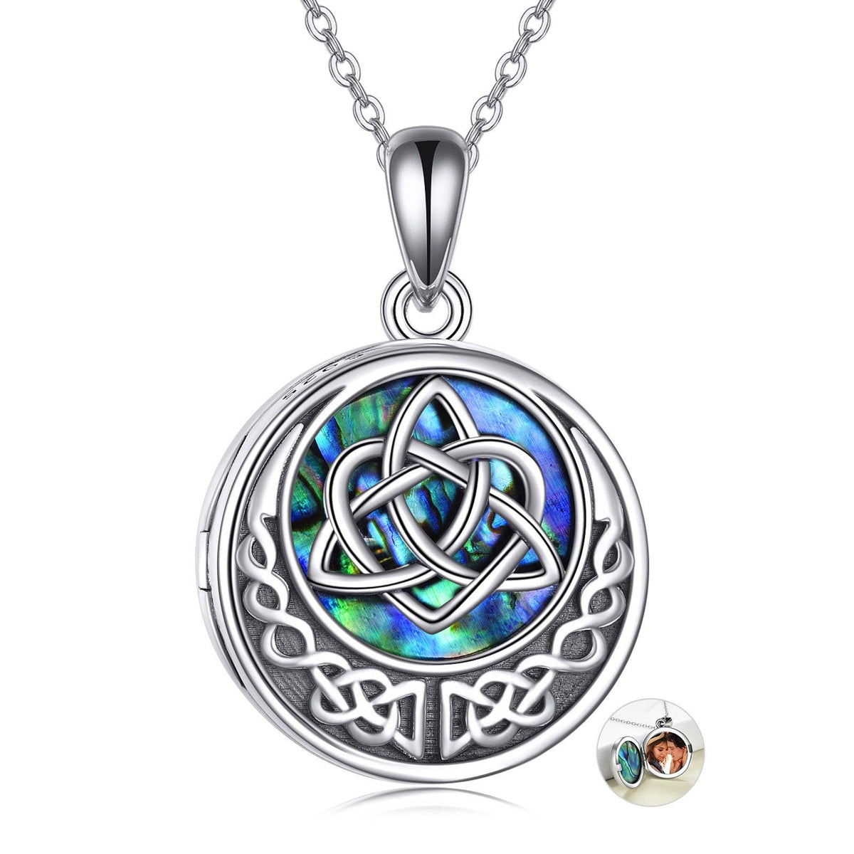 925 Sterling Silver Celtic Knot Photo Locket Necklace for Women - Nioor